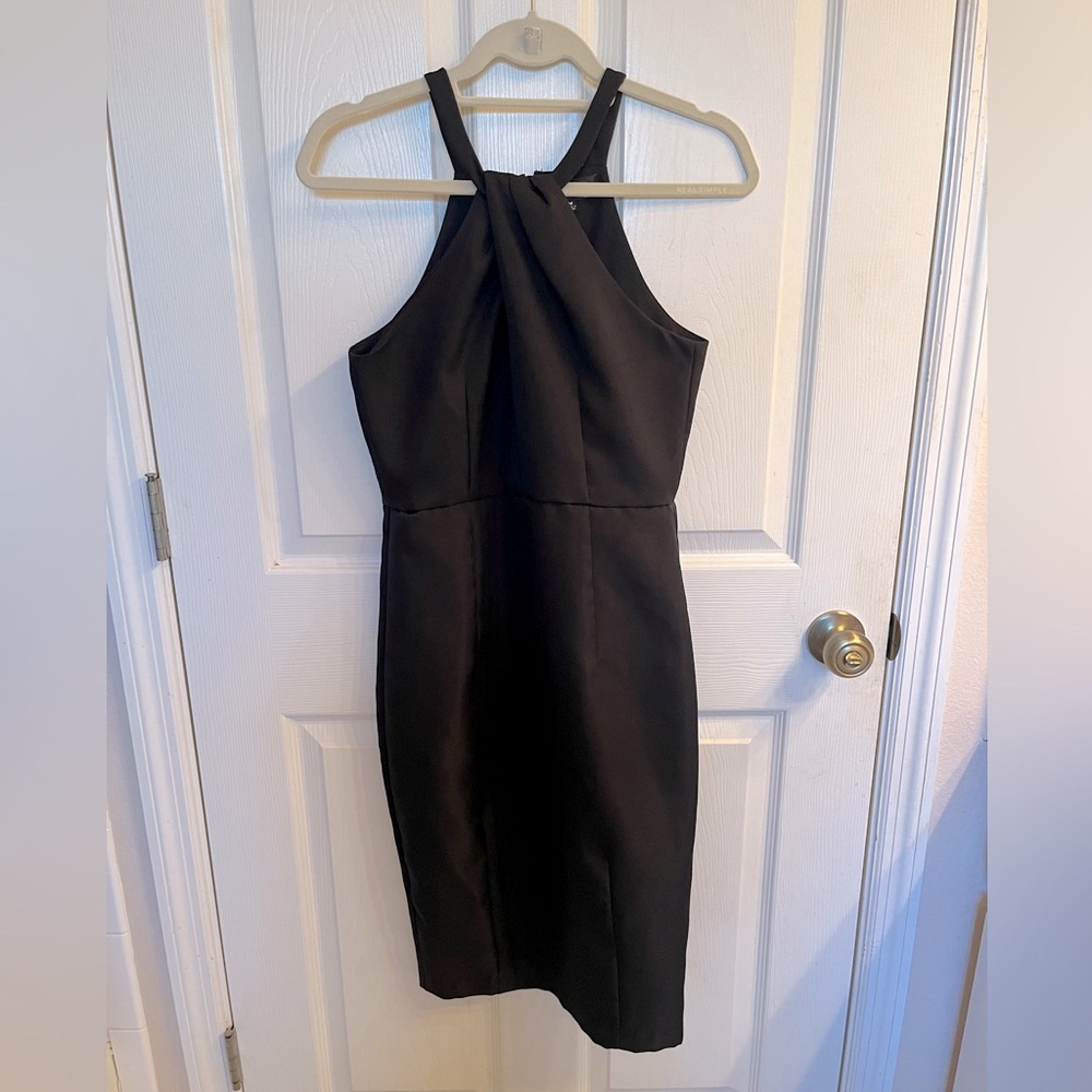 Lulus Black Halter-Top Cocktail Dress in Size Medium.